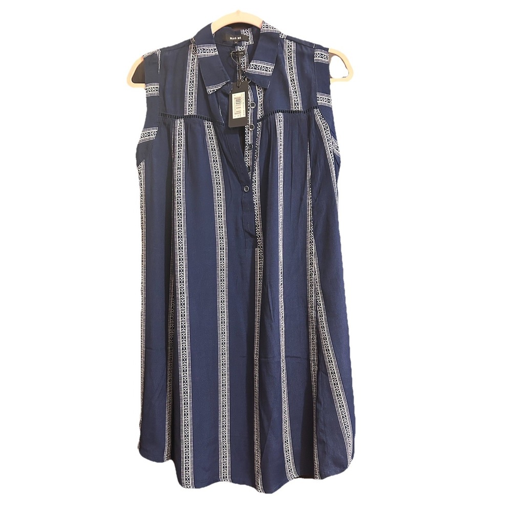 Miss Me Women's Blue Stripe 1/2 Button Sleeveless Top size Small